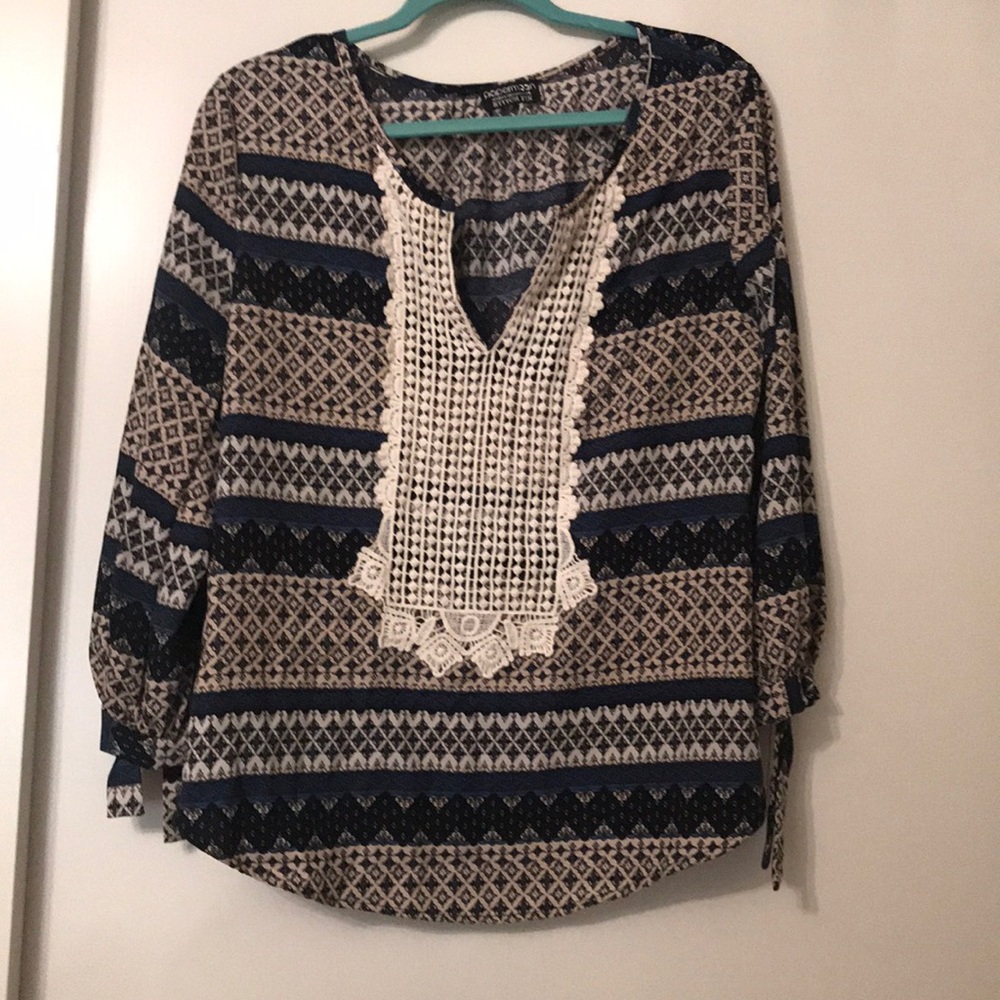 Blue and Cream blouse with embroidery